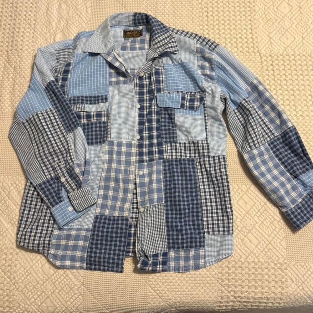 VTG Eddie Bauer blue patchwork gingham button up shirt